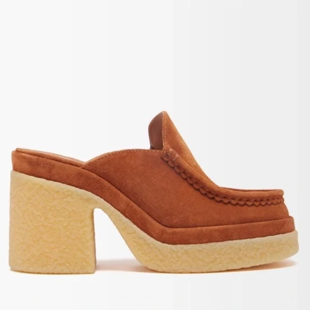 Chloé Jamie Block Heel Suede Platform Mule Size 37